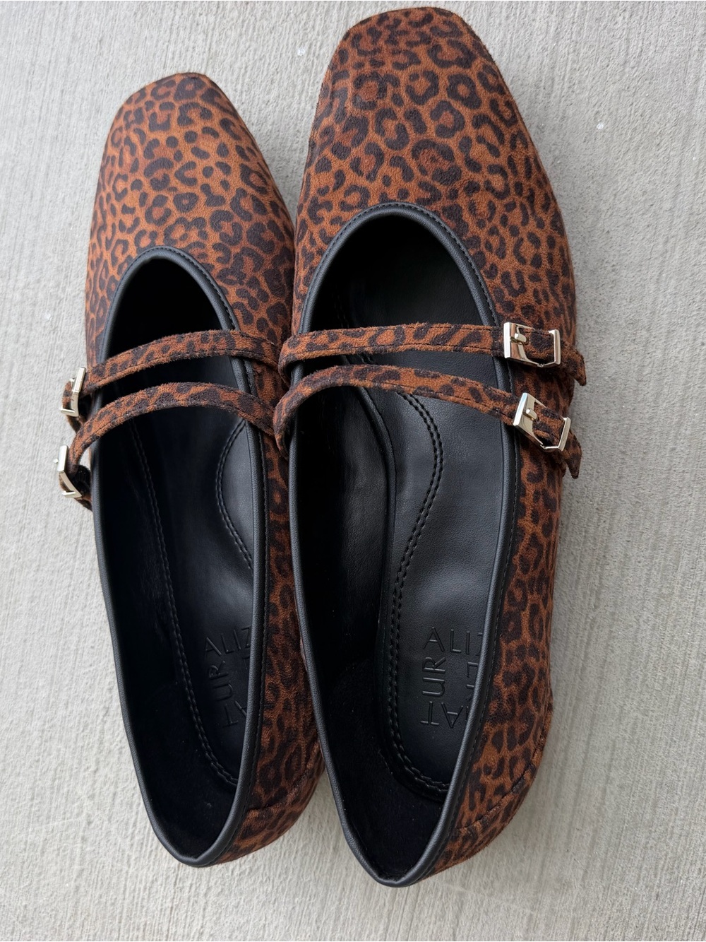 Leopard Print Double-Strap Mary Jane Flats - Brown